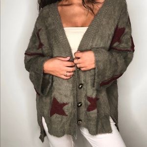 Star Print Button Down Cardigan